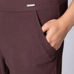Coffee colour or brown colour relaxed ribbed joggers with high waist and deep pockets.