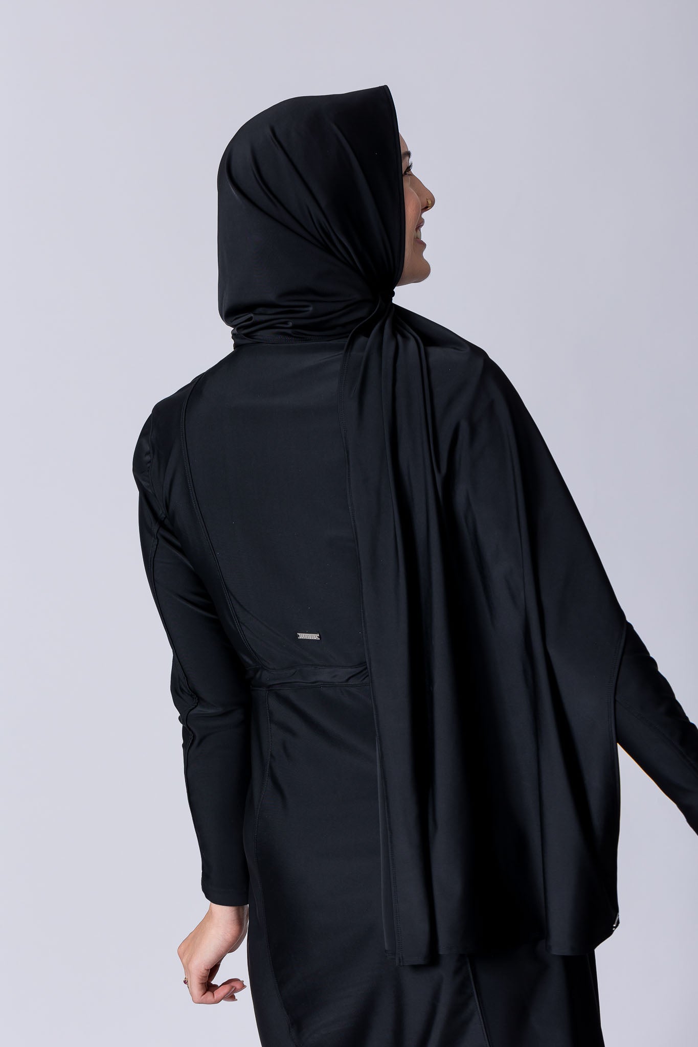 Swim hijab shawl in black with swim fabric..