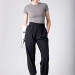 Lightweight joggers in black, with pockets and hight supportive waist.