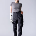 Safari cargo pants in charcoal. With stretchy fabric, extra leg pockets and back pockets. 