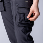 Safari cargo pants in charcoal. With stretchy fabric, extra leg pockets and back pockets. 