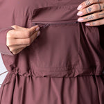 Light weight long line hoodie in dusty purple with adjustable waist, front pocket and large hood.