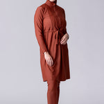 Instant swim hijab in terracotta colour from crisscross design for comfort and good fit. Has back clips to adjust sizing for lots of hair.